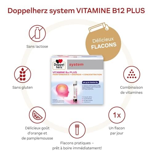 Doppelherz System VITAMINE B12 PLUS, Performance en Goute Liquid, Énergie et Concentration Pour Adultes, Goût Orange et