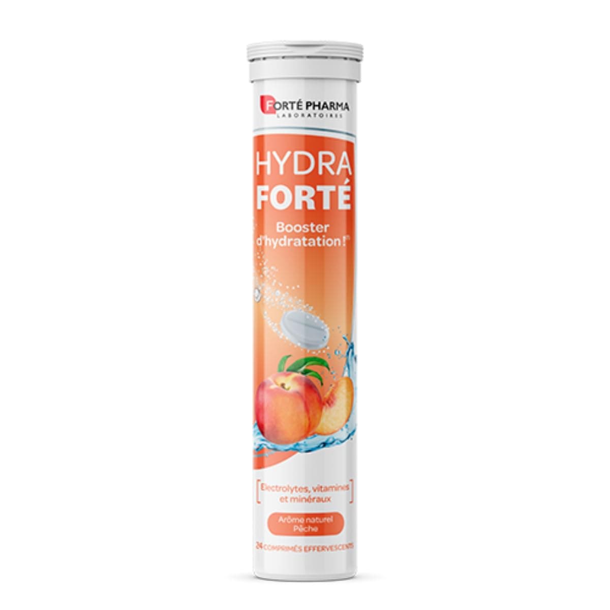 Forté Pharma - Hydra Forté Pêche - Electrolytes, Vitamines C et D, Minéraux, Magnésium - Pour les Sportsifs et Les Voyag