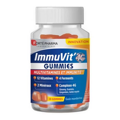 Forté Pharma - Complément Alimentaire Immunité et Vitalité 12 Vitamines, 7 Minéraux et 4 Ferments - 30 Comprimés Tri-cou — Immuvit'4G Gummies