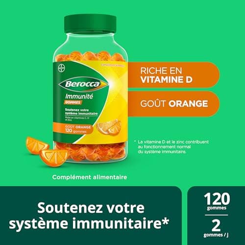 Berocca Immunité Gommes 120 Pièces - 8 Vitamines et Minéraux (C, D, Zinc) - Soutien Protection Immunitaire Quotidienne