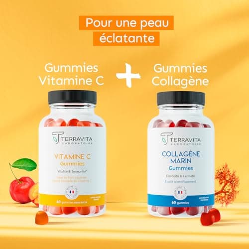 Vitamines C Terravita Gummies Enfants & Adultes | Energie - Tonus - Immunité | 1 Gummy = 100% des AR | 60 Gummies sans S