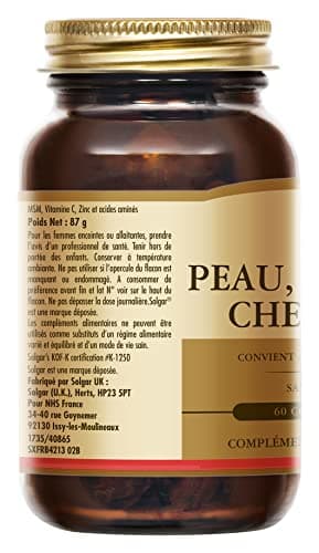 Solgar Peau Ongles Cheveux Beauté Nutriments Essentiels Zinc Vitamine C Acides Aminés Cuivre Forme Brevetée de MSM Compl