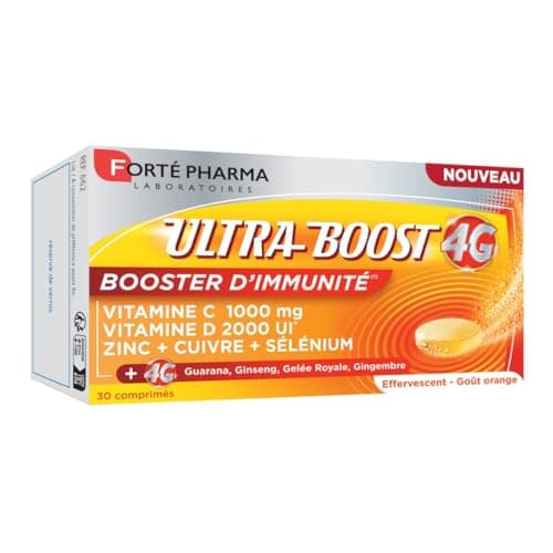 Forté Pharma - Booster d'Énergie avec Caféine, Vitamine C & D - 20 Comprimés Effervescents pour Vitalité & Performance - — Ultra Boost 4G Booster Immunité 30 comprimés