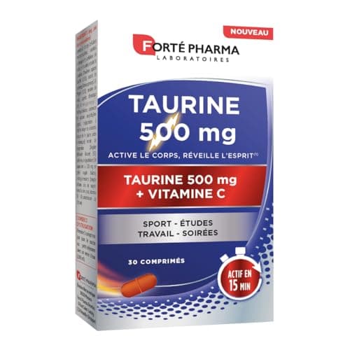 Forté Pharma Taurine 500mg – Boost d’énergie en 15 min, Complément alimentaire renforcé en vitamine C, 30 comprimés 1/jo