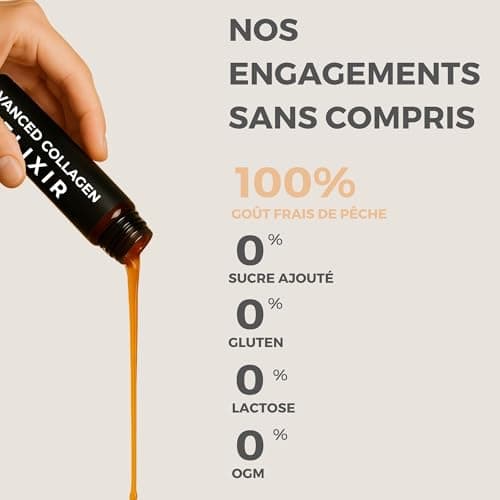 Collagene puissant 5000mg – 20 Shots Liquides Bio à Base d'Acide Hyaluronique, Vitamines C & E et Biotine pour Peau, Che