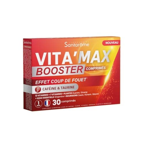 Santarome VITA'MAX Caféine & Taurine Booster, Comprimés Énergétiques pour Adultes, Matinée Énergisante, 20 Comprimés — Vita'max Booster - 30 comprimés