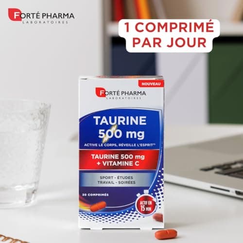 Forté Pharma Taurine 500mg – Boost d’énergie en 15 min, Complément alimentaire renforcé en vitamine C, 30 comprimés 1/jo