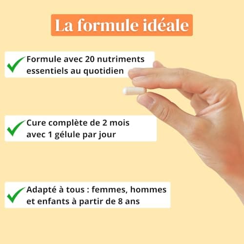 Multivitamines et minéraux Argalys Essentiels - 20 Nutriments - Homme/Femme - Vegan - 60 Gélules Fabriquées en France -