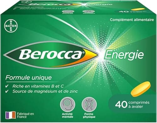 Berocca® Energie - Multivitamines pour Réduire la Fatigue - Vitamines C, B3, B5, B1, B12 + Calcium, Magnésium, Zinc - 28 — 40 cps à avaler