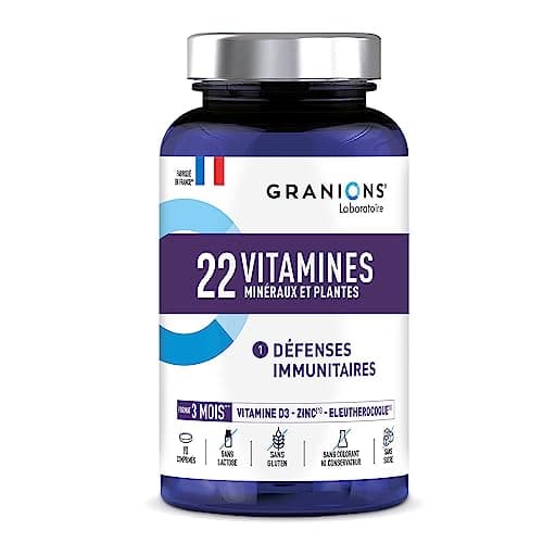 GRANIONS 24 VITAMINES - Magnesium, Zinc, Vitamine C, Selenium, Coenzyme Q10, Luteine - Energie, Immunité - Vitamines Adu — 22 VITAMINES