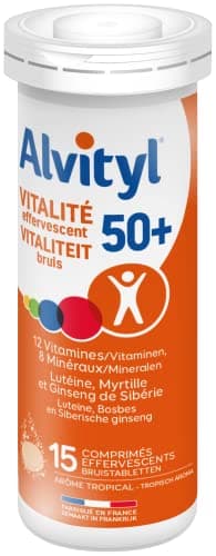 Alvityl - Comprimés effervescents Vitalité 50+ - 12 vitamines, 8 minéraux, 2 plantes et lutéine - Dès 50 ans - 30 compri