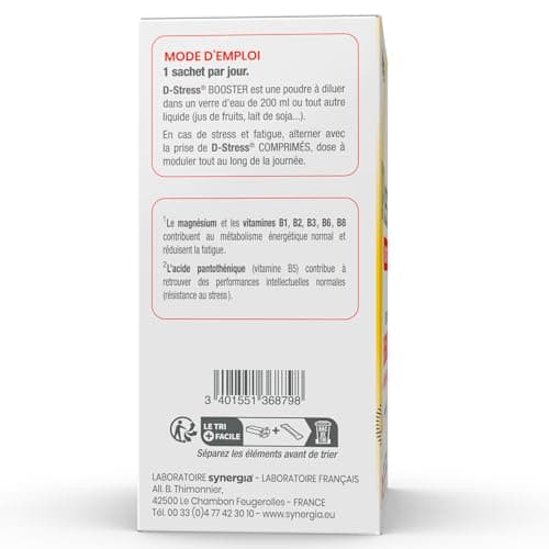 D-STRESS BOOSTER 20 Sachets | Magnésium 3ème Génération + Taurine + Arginine | Booste l’Énergie & la Concentration | Sup