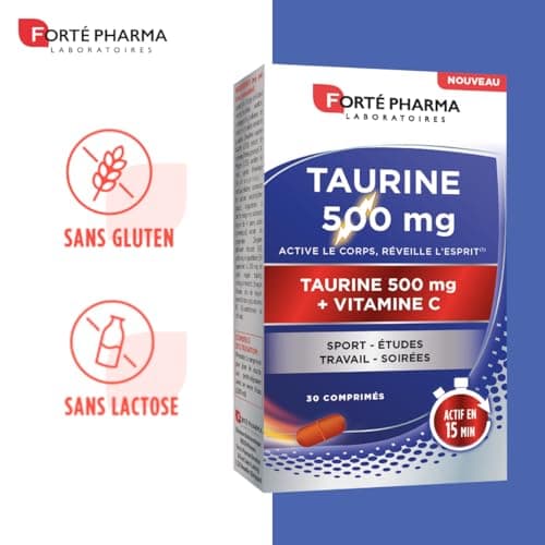 Forté Pharma Taurine 500mg – Boost d’énergie en 15 min, Complément alimentaire renforcé en vitamine C, 30 comprimés 1/jo