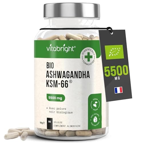 VitaBright Ashwagandha KSM-66 5% Withanolides 5500mg - 90 Jours Bio Vegan Anti-Stress pour Adultes, Conseils Antibes  
A