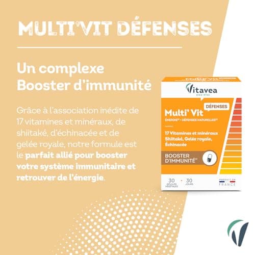 VITAVEA BIEN-ETRE - Multi’vit Défenses 30 gélules - Vitamine C, D, B6, B12 + Gelée royale & Shiitaké pour renforcer l’im