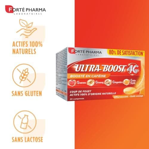 Forté Pharma - Booster d'Énergie avec Caféine, Vitamine C & D - 20 Comprimés Effervescents pour Vitalité & Performance -