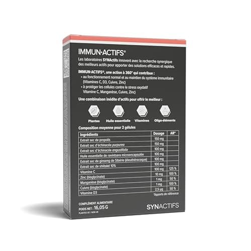 Immunactifs - Complément Alimentaire pour l'Immunité - Huile Essentielle de Ravintsara, Vitamine C, Propolis, Zinc et Cu