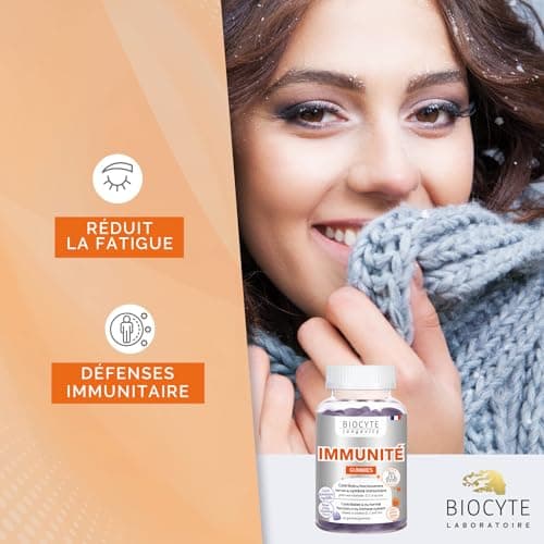 BIOCYTE Immunité Gummies pour Défenses Immunitaires - Vitamine D, C, Zinc, Echinacée, Merlot et Propolis - 60 Douces Gom