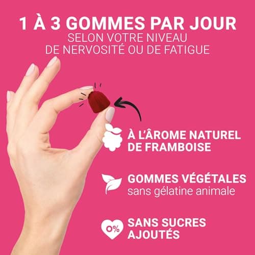 MAG 2 - Gommes framboise au magnésium et vitamine B6 - Anti-nervosité et anti-fatigue pour adultes - Sans sucres ajoutés