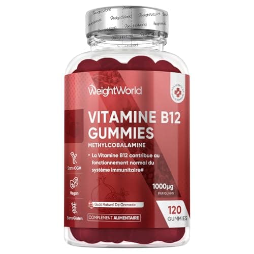 Vitamine B12 Méthylcobalamine 1000mcg 120 Gummies pour Adultes - 4 Mois d'Approvisionnement Goût de Grenade - Sans OGM e