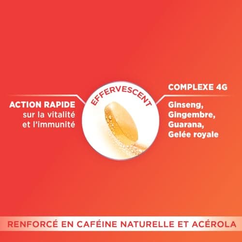 Forté Pharma - Booster d'Énergie avec Caféine, Vitamine C & D - 20 Comprimés Effervescents pour Vitalité & Performance -