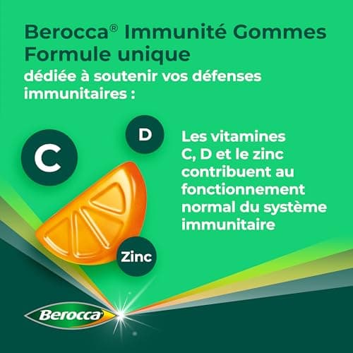 Berocca Immunité Gommes 120 Pièces - 8 Vitamines et Minéraux (C, D, Zinc) - Soutien Protection Immunitaire Quotidienne