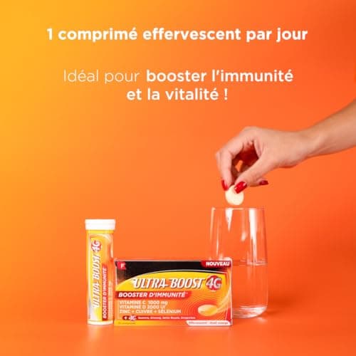 Forté Pharma - Ultra Boost 4G Booster d’Immunité | 30 Comprimés Effervescents | Vitamine C, Vitamine D, Guarana, Gelée R