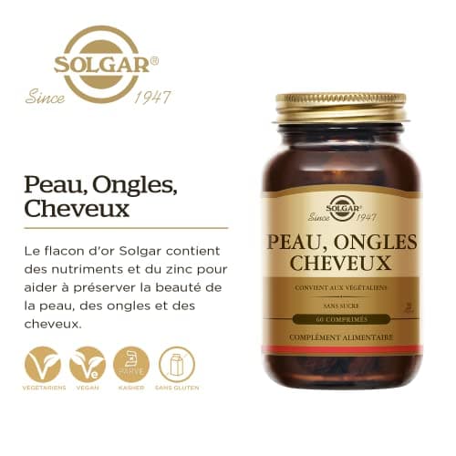 Solgar Peau Ongles Cheveux Beauté Nutriments Essentiels Zinc Vitamine C Acides Aminés Cuivre Forme Brevetée de MSM Compl