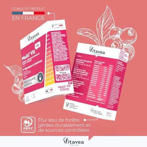 Vitavea - Multivitamines Énergie Défenses Naturelles Vision Mémoire 30 Gélules Fabrication Française