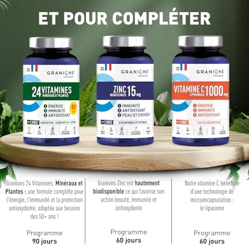 GRANIONS 24 VITAMINES - Magnesium, Zinc, Vitamine C, Selenium, Coenzyme Q10, Luteine - Energie, Immunité - Vitamines Adu