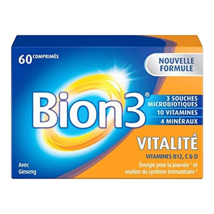 Bion 3 VITALITE Energie Continue 60 Comprimes Lot de 2 Boites 2V Usage Sportifs Durées Longues Fonction Anti-fatigue