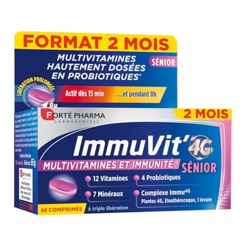 Forté Pharma - Complément Alimentaire Immunité et Vitalité 12 Vitamines, 7 Minéraux et 4 Ferments - 30 Comprimés Tri-cou — Immuvit'4G Sénior 60 comprimés