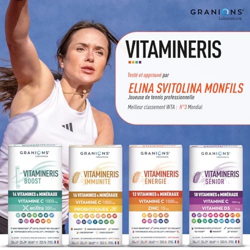 GRANIONS | Vitamineris Shot Anti Fatigue - Vitamine C + Gelee Royale + Hibiscus - 10 Shots - Goût Fruits Rouges - Forme
