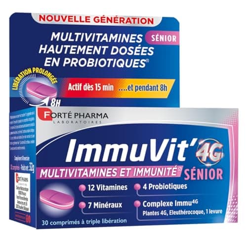Forté Pharma - Complément Alimentaire Immunité et Vitalité 12 Vitamines, 7 Minéraux et 4 Ferments - 30 Comprimés Tri-cou — Immuvit'4G Sénior 30 comprimés