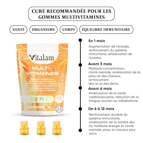 Multivitamines et minéraux Vitalam Gummies - Énergie pour Adultes et Enfants - Vitamines et Minéraux Essentiels Goût Ora