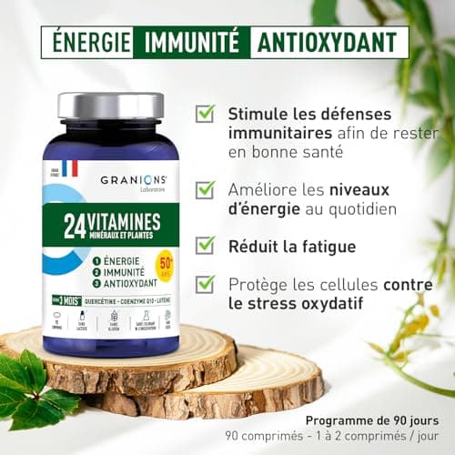 GRANIONS 24 VITAMINES - Magnesium, Zinc, Vitamine C, Selenium, Coenzyme Q10, Luteine - Energie, Immunité - Vitamines Adu