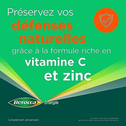 Berocca® Energie - Multivitamines pour Réduire la Fatigue - Vitamines C, B3, B5, B1, B12 + Calcium, Magnésium, Zinc - 28