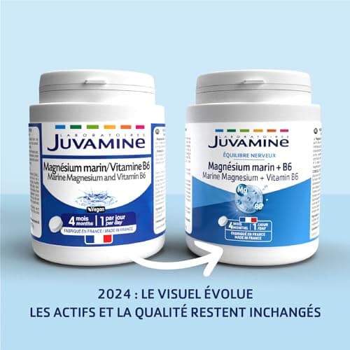 Magnésium Marin JUVAMINE 300mg + Vitamine B6 - Fatigue et Stress - Equilibre Nerveux - Format 4 Mois 120 Comprimés Franc