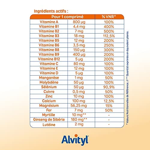 Alvityl - Comprimés effervescents Vitalité 50+ - 12 vitamines, 8 minéraux, 2 plantes et lutéine - Dès 50 ans - 30 compri