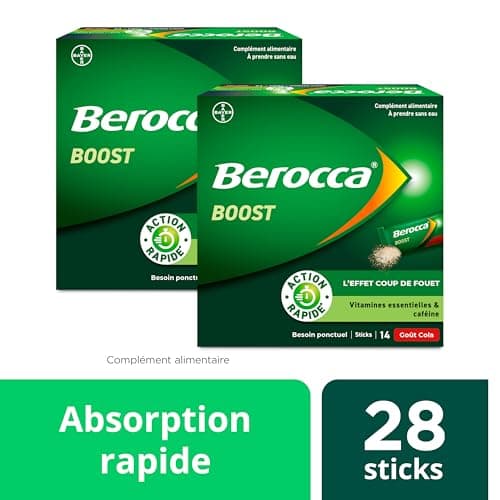 Berocca® Boost Stick - Complément énergisant avec Vitamine B12 & Caféine - 2x14 Sachets de Goût Cola pour Réduire la Fat
