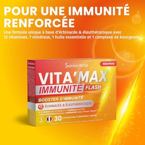 Santarome VITA'MAX Caféine & Taurine Booster, Comprimés Énergétiques pour Adultes, Matinée Énergisante, 20 Comprimés