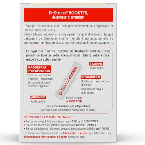D-STRESS BOOSTER 20 Sachets | Magnésium 3ème Génération + Taurine + Arginine | Booste l’Énergie & la Concentration | Sup