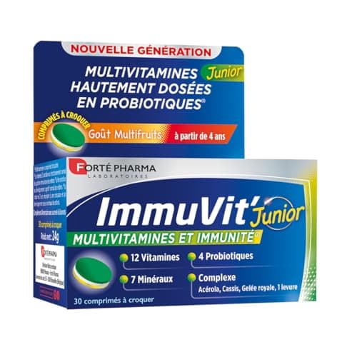 Forté Pharma - Complément Alimentaire Immunité et Vitalité 12 Vitamines, 7 Minéraux et 4 Ferments - 30 Comprimés Tri-cou — Immuvit' Junior 30 comprimés