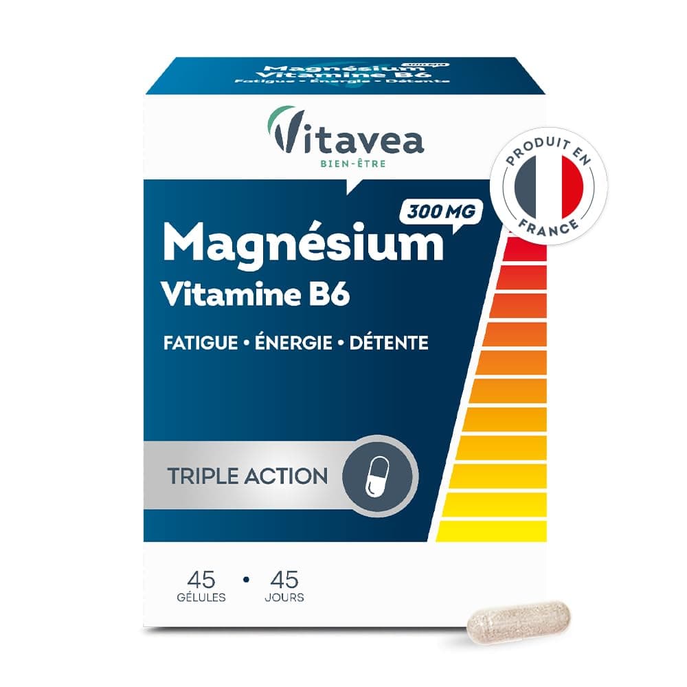 VITAVEA BIEN-ETRE Magnésium 300 mg Vitamine B6 Fatigue, Détente, Energie, Relaxation, Equilibre Nerveux - 45 gélules - C