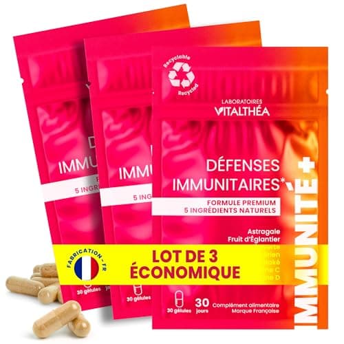 IMMUNITE Défenses Immunitaires & Anti-Fatigue Vitamine C + D3 100% AR | 5 plantes Naturelles Shiitake, Astragale 100 mg,