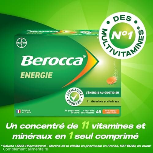 Berocca Energie Orange | Multivitamines et Minéraux | Vitamine C, B3, B5, B1, B12, Calcium, Magnésium et Zinc | Aide à r