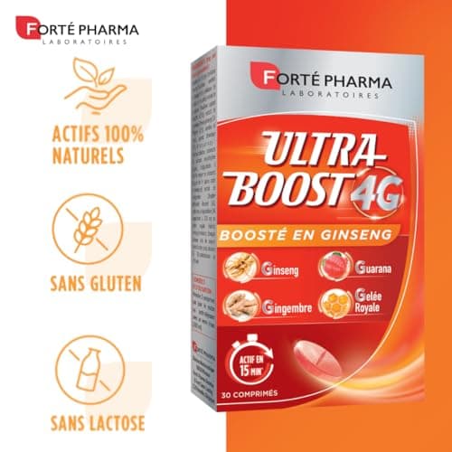 Forté Pharma Ultra Boost 4G | Complément Alimentaire Anti-Fatigue Compris de Ginseng, Guarana, Gelée Royale et Gingembre