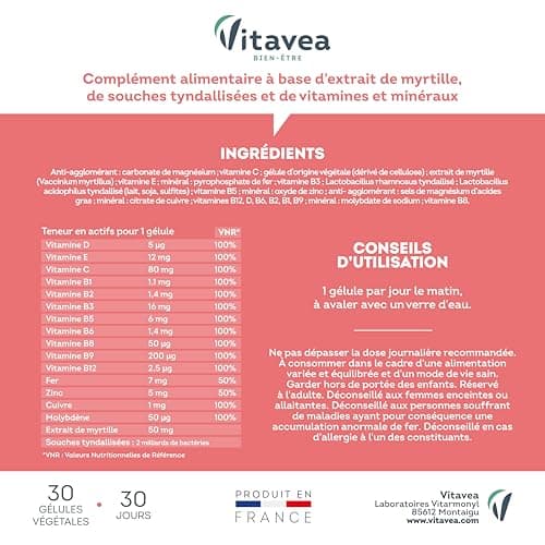 Vitavea - Multivitamines Énergie Défenses Naturelles Vision Mémoire 30 Gélules Fabrication Française
