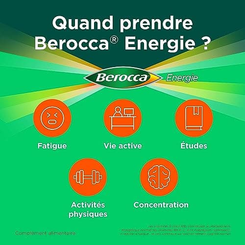 Berocca® Energie - Multivitamines pour Réduire la Fatigue - Vitamines C, B3, B5, B1, B12 + Calcium, Magnésium, Zinc - 28