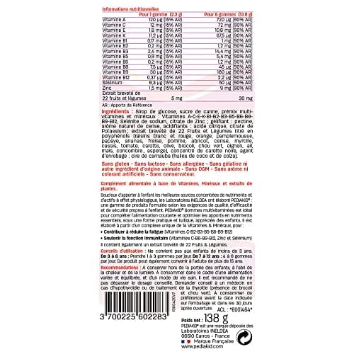 PEDIAKID - Gommes Multivitaminées Naturelles - Réduisent la Fatigue et Soutiennent les Défenses - 60 Gommes